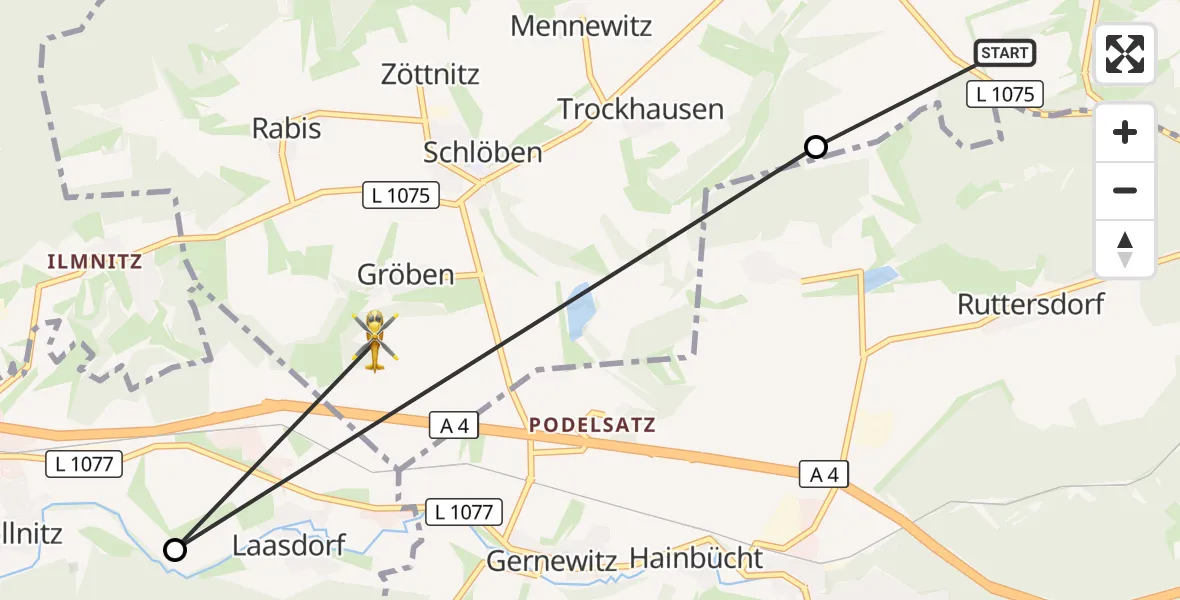 Flugroute Rettungshubschrauber Scheiditz - Schlöben, 12 Oktober 2026, 16:45