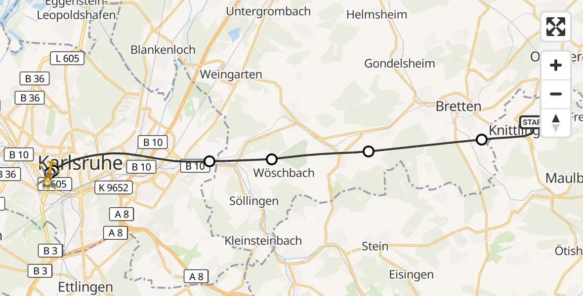 Flugroute Ambulanzhubschrauber Knittlingen - Sankt Vincentius Hospital, 12 Oktober 2026, 16:48