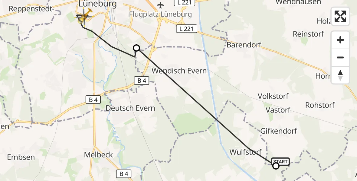 Flugroute Rettungshubschrauber Vastorf - Lüneburg, 12 Oktober 2026, 16:55