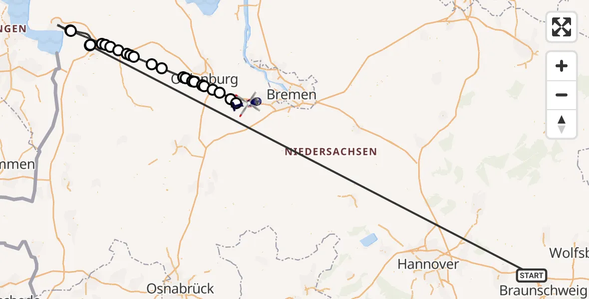 Flugroute Polizeihubschrauber Schwülper - Ganderkesee, 12 Oktober 2026, 17:00