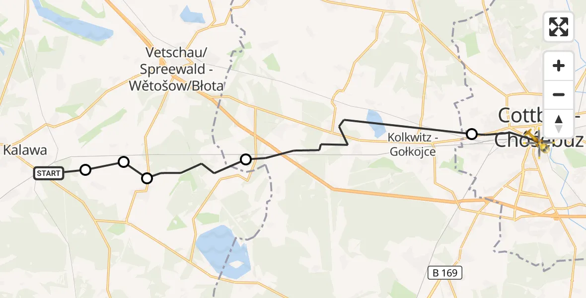 Flugroute Rettungshubschrauber Calau - Cottbus, 12 Oktober 2026, 17:03