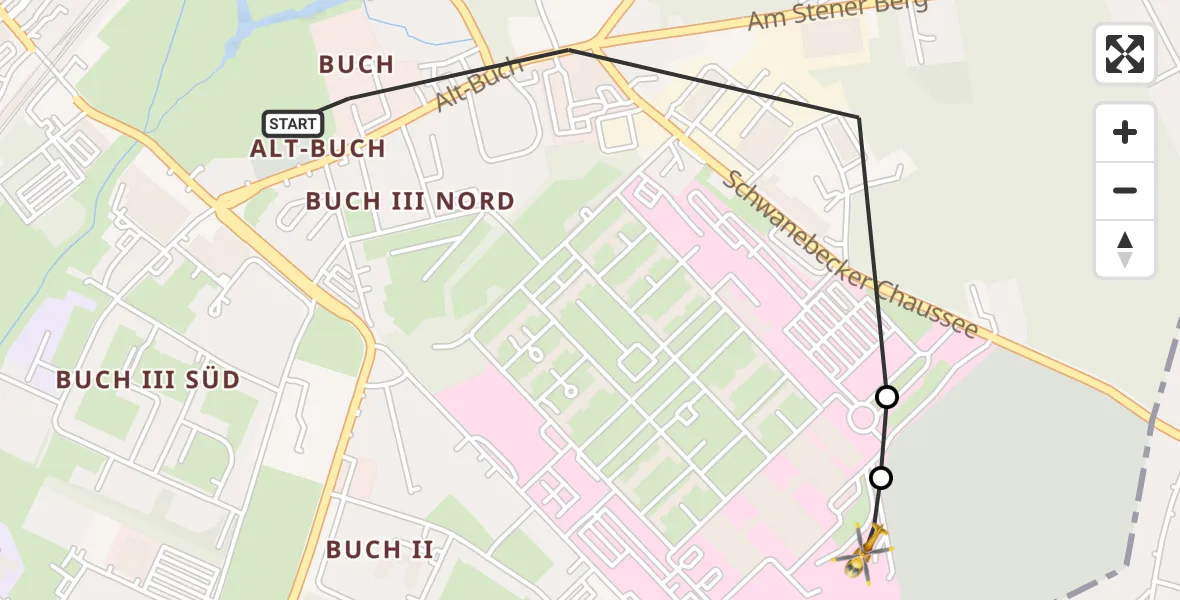 Flugroute Rettungshubschrauber Berlin - Helios Clinic Berlin-Buch, 12 Oktober 2026, 17:04