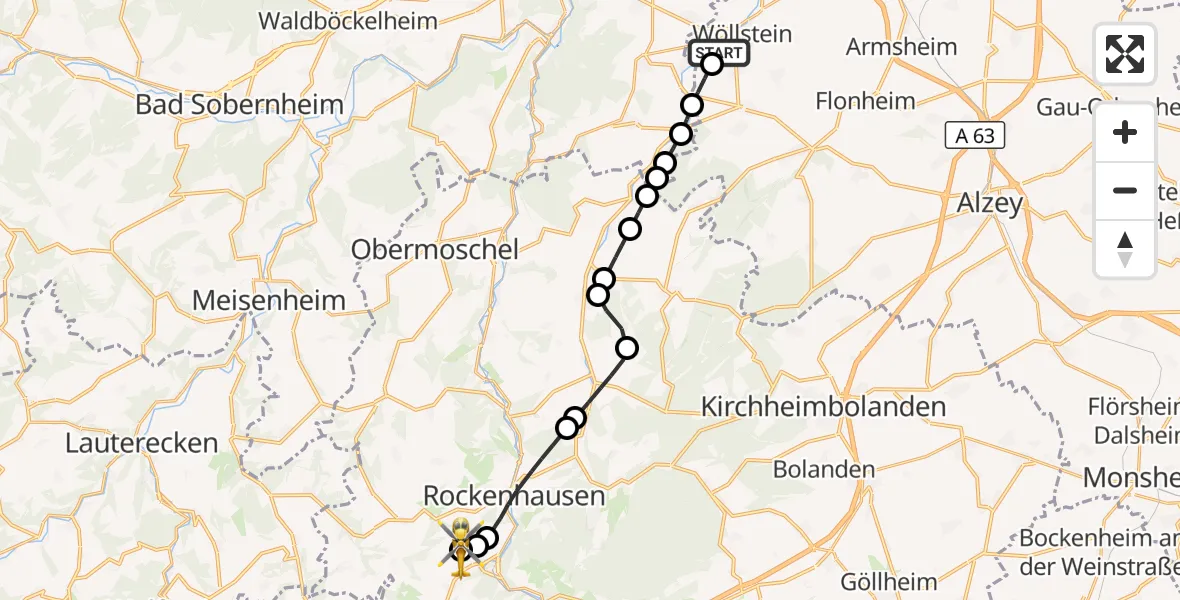 Flugroute Rettungshubschrauber Wöllstein - Rockenhausen, 12 Oktober 2026, 17:16