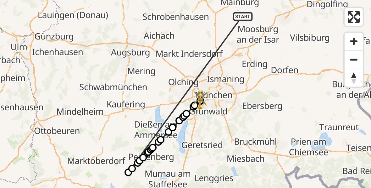 Flugroute Rettungshubschrauber Rudelzhausen - DRF Air Rescue München Hubschrauberlandeplatz, 12 Oktober 2026, 17:18