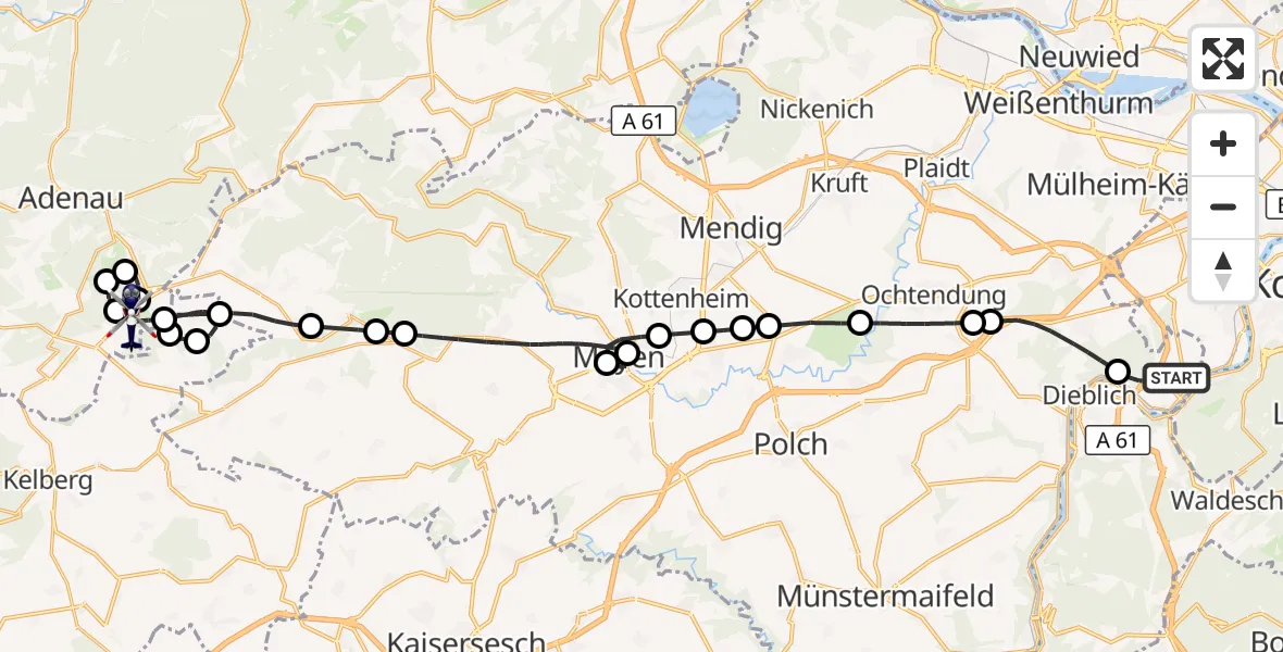 Flugroute Polizeihubschrauber Winningen - Meuspath, 12 Oktober 2026, 17:24