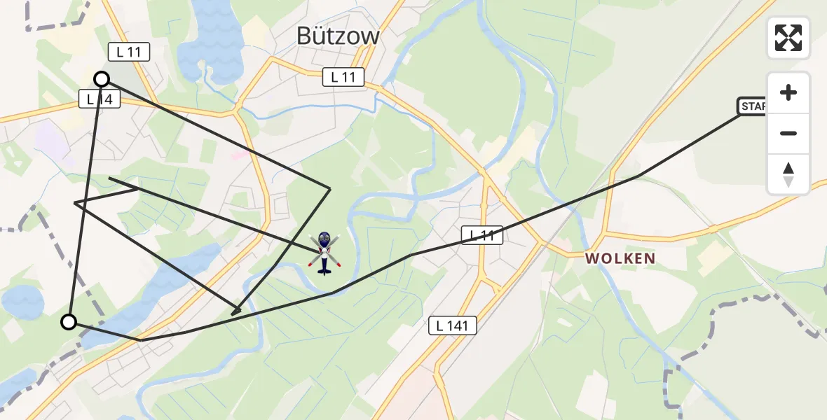 Flugroute Polizeihubschrauber Bützow - Bützow, 12 Oktober 2026, 17:24
