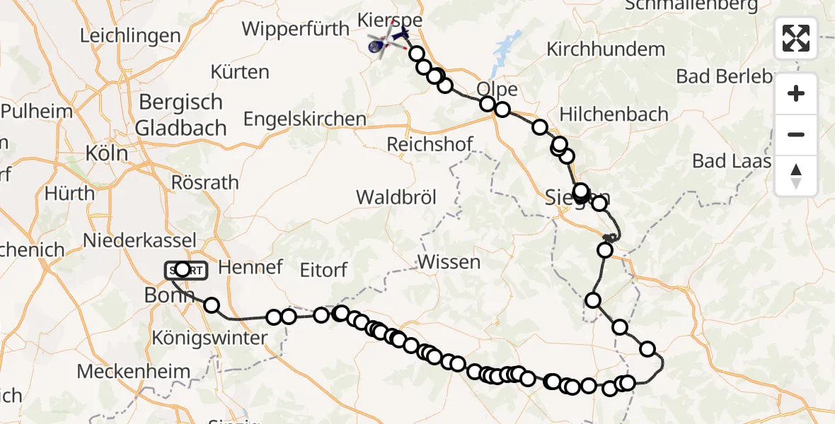 Flugroute Polizeihubschrauber Sankt Augustin - Meinerzhagen Flugplatz, 12 Oktober 2026, 17:25