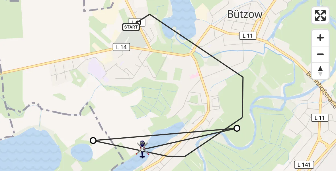 Flugroute Polizeihubschrauber Bützow - Bützow, 12 Oktober 2026, 17:35