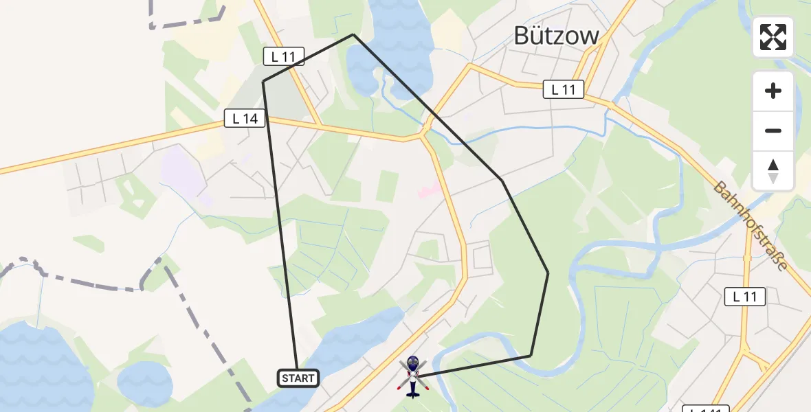 Flugroute Polizeihubschrauber Bützow - Bützow, 12 Oktober 2026, 17:41