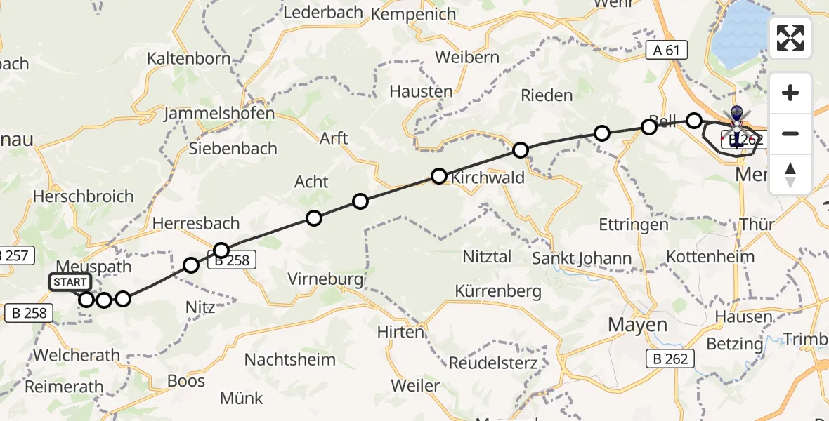 Flugroute Polizeihubschrauber Meuspath - Mendig, 12 Oktober 2026, 17:48