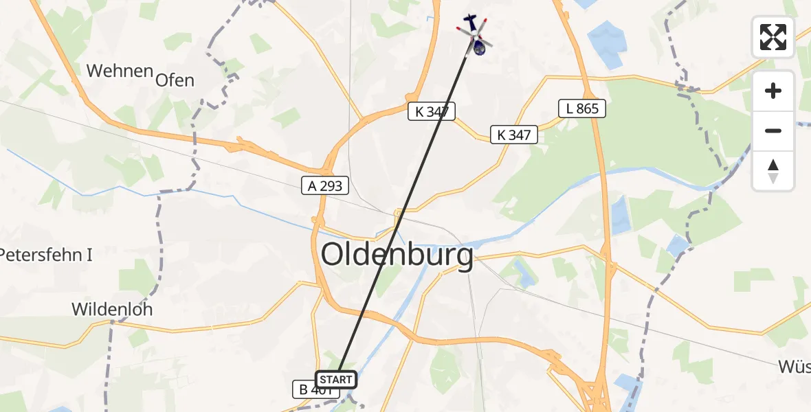 Flugroute Polizeihubschrauber Oldenburg (Oldb) - Oldenburg (Oldb), 12 Oktober 2026, 17:49