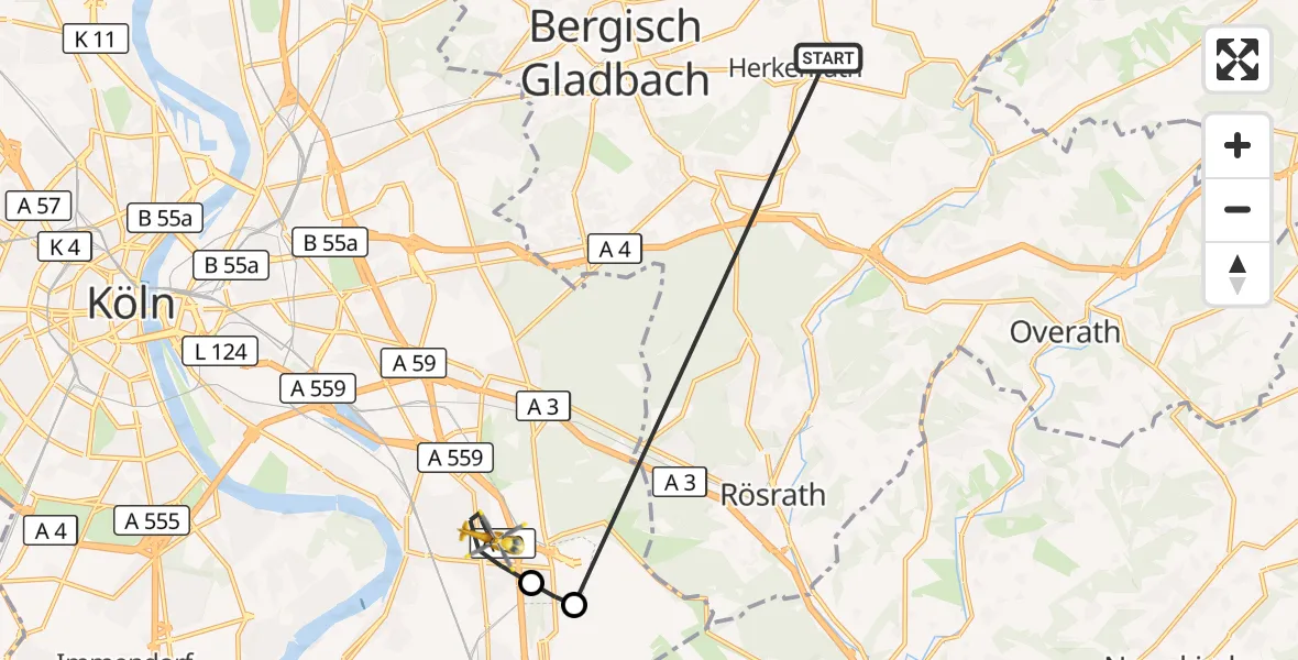 Flugroute Ambulanzhubschrauber Bergisch Gladbach - Köln, 12 Oktober 2026, 17:52
