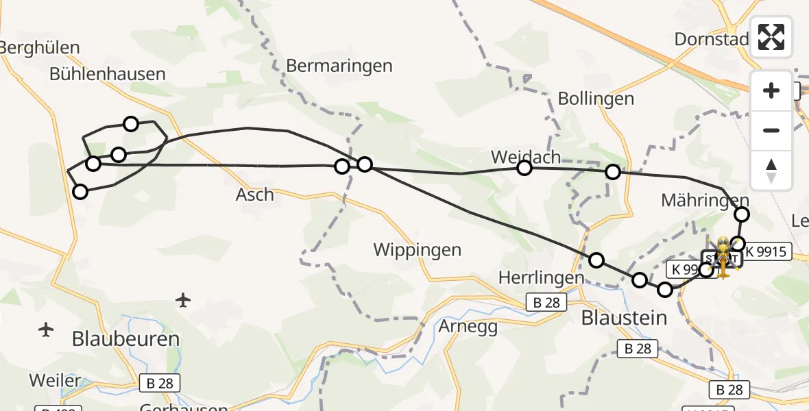 Flugroute Rettungshubschrauber Ulm Military Hospital Emergency - Ulm Military Hospital Emergency, 12 Oktober 2026, 17:53