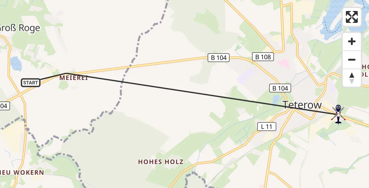 Flugroute Polizeihubschrauber Groß Roge - Teterow, 12 Oktober 2026, 18:00