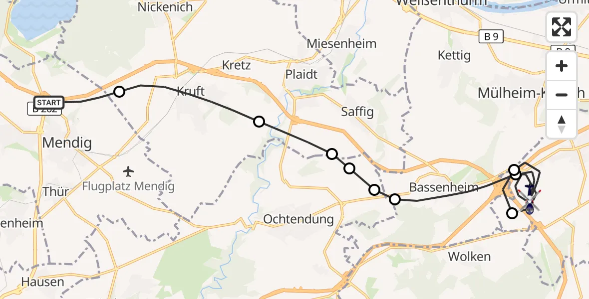 Flugroute Polizeihubschrauber Mendig - Koblenz, 12 Oktober 2026, 18:09