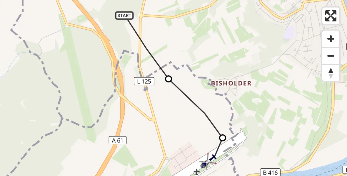 Flugroute Polizeihubschrauber Koblenz - Koblenz-Winningen Flugplatz, 12 Oktober 2026, 18:24
