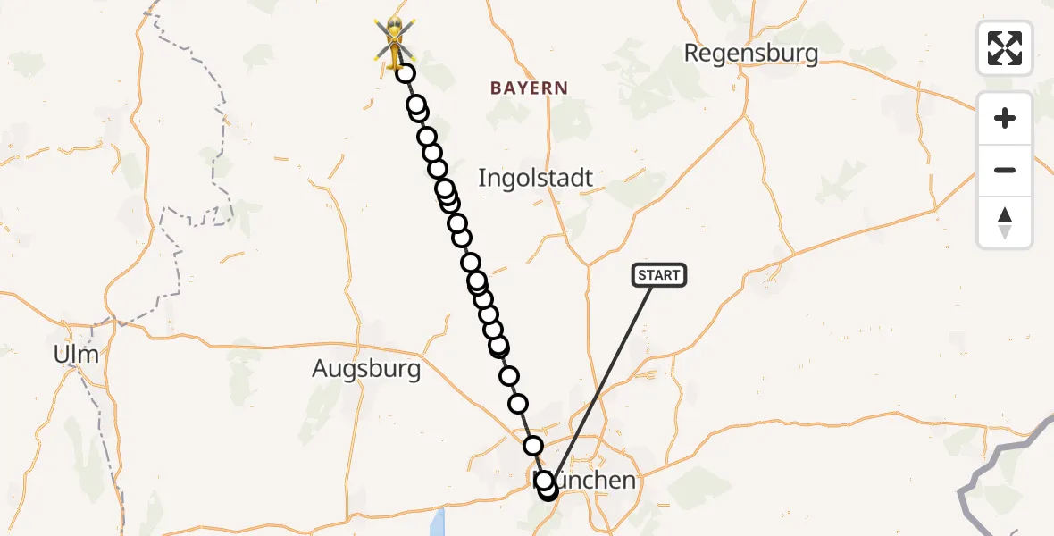 Flugroute Rettungshubschrauber Rudelzhausen - Weißenburg i.Bay., 12 Oktober 2026, 18:26