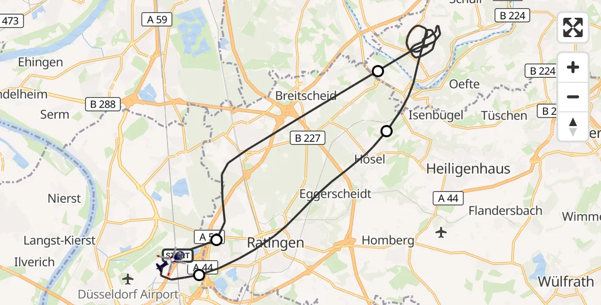 Flugroute Polizeihubschrauber Düsseldorf Flughafen - Düsseldorf Flughafen, 12 Oktober 2026, 18:32