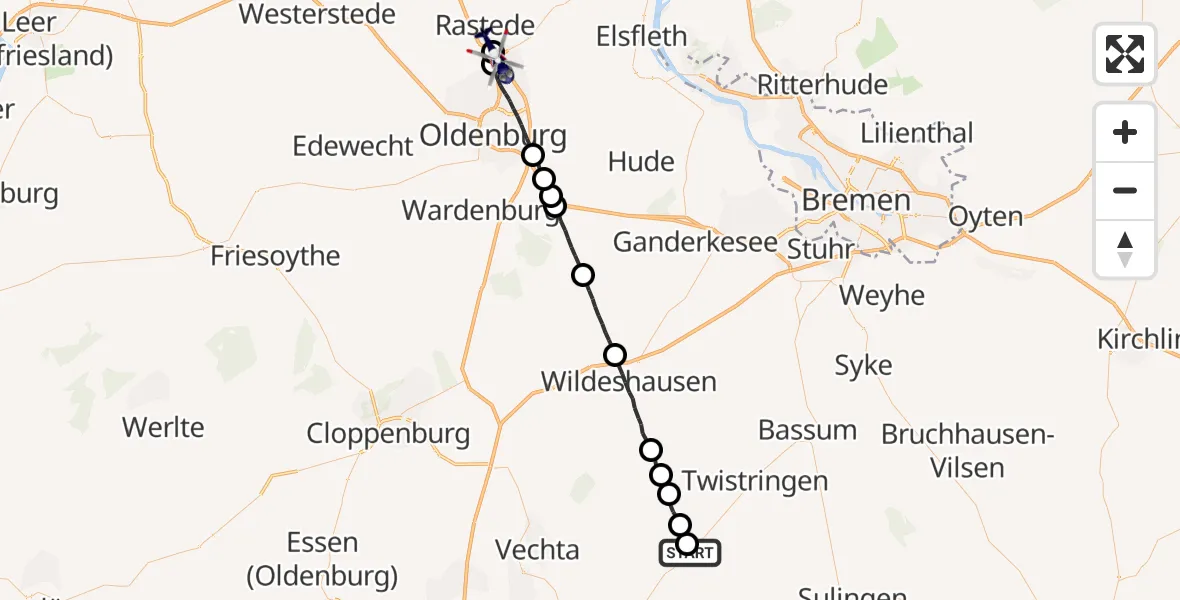 Flugroute Polizeihubschrauber Drentwede - Oldenburg Police Hubschrauberlandeplatz, 12 Oktober 2026, 18:40