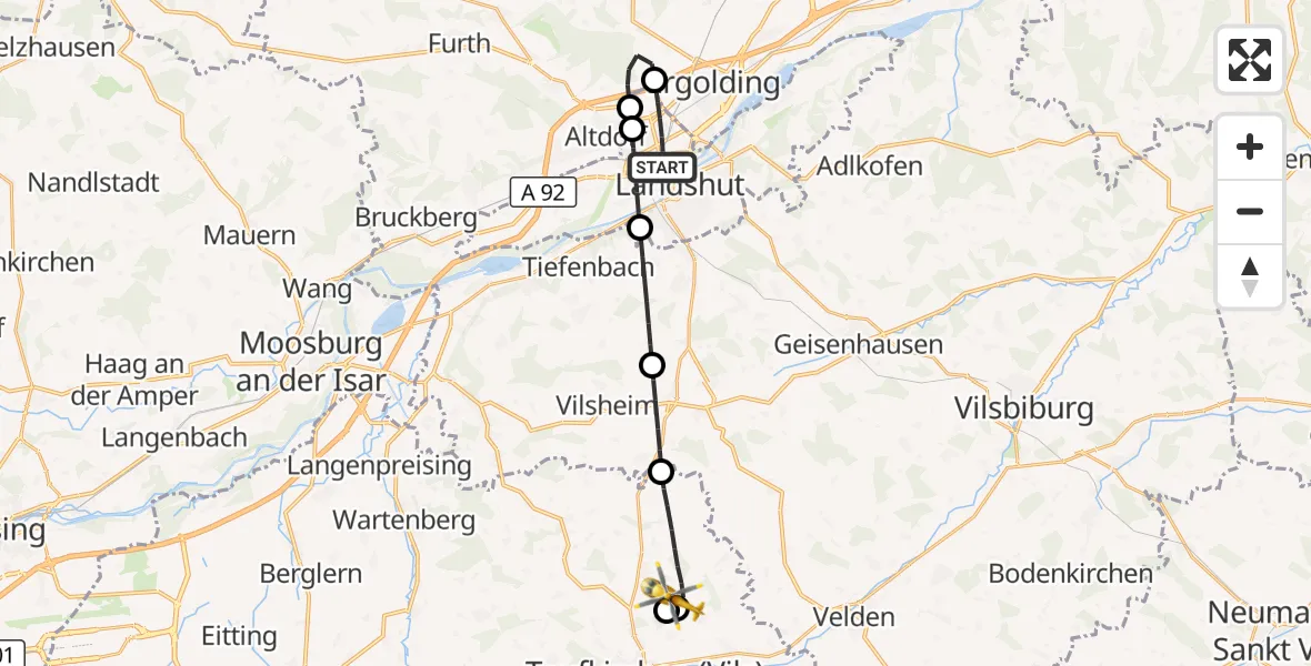 Flugroute Rettungshubschrauber Landshut - Hohenpolding, 12 Oktober 2026, 18:48