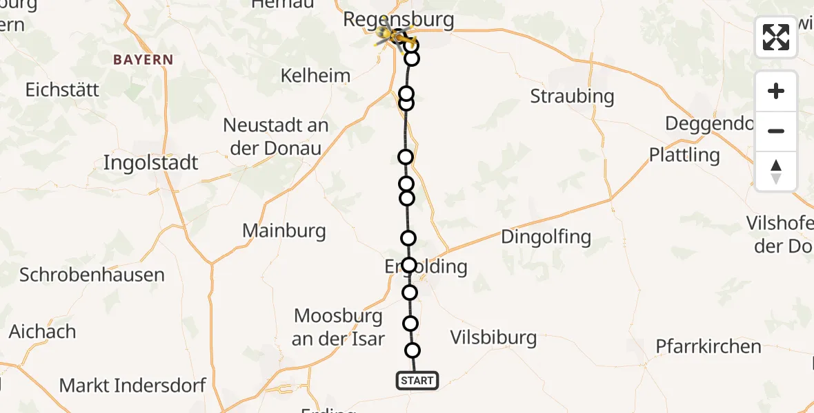 Flugroute Rettungshubschrauber Hohenpolding - DRF Air Rescue Station Regensburg / Regensburg University Hospital, 12 Oktober 2026, 19:28