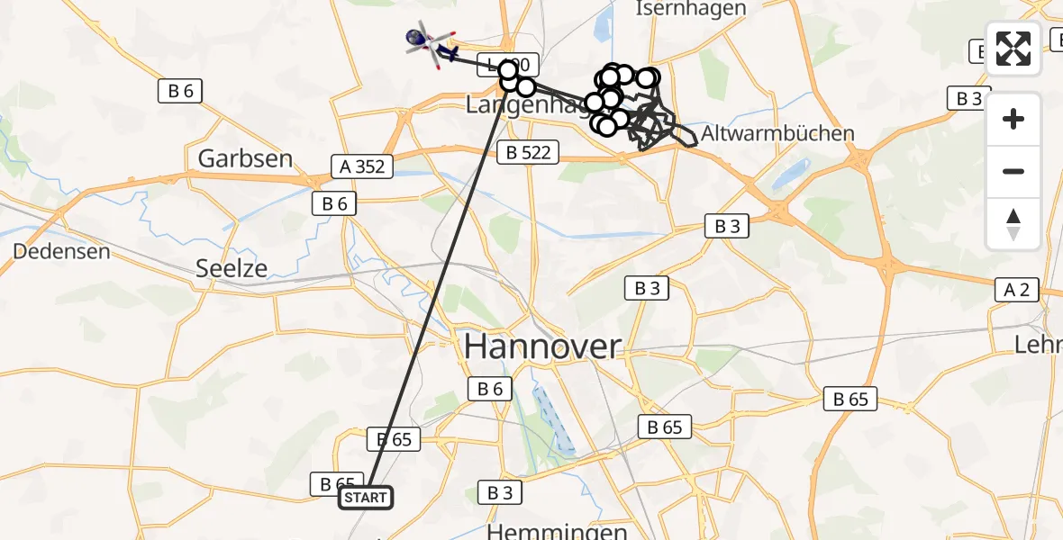 Flugroute Polizeihubschrauber Ronnenberg - Flughafen Hannover, 12 Oktober 2026, 19:30