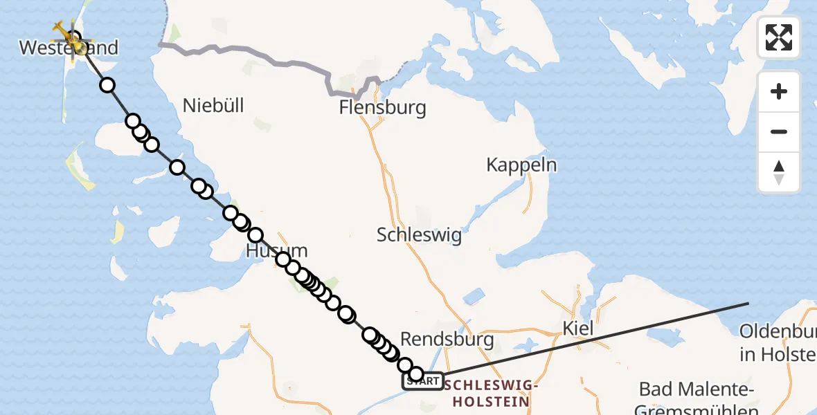 Flugroute Ambulanzhubschrauber Hörsten - Sylt, 12 Oktober 2026, 19:45