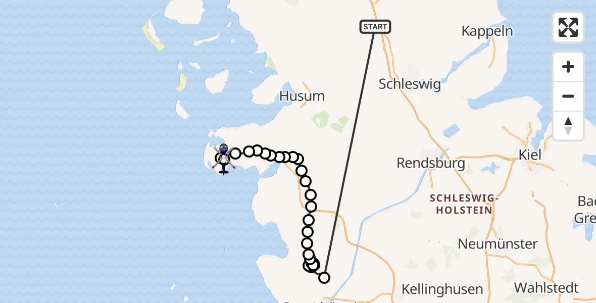Flugroute Polizeihubschrauber Tarp - Sankt Peter-Ording Flughafen, 12 Oktober 2026, 19:58