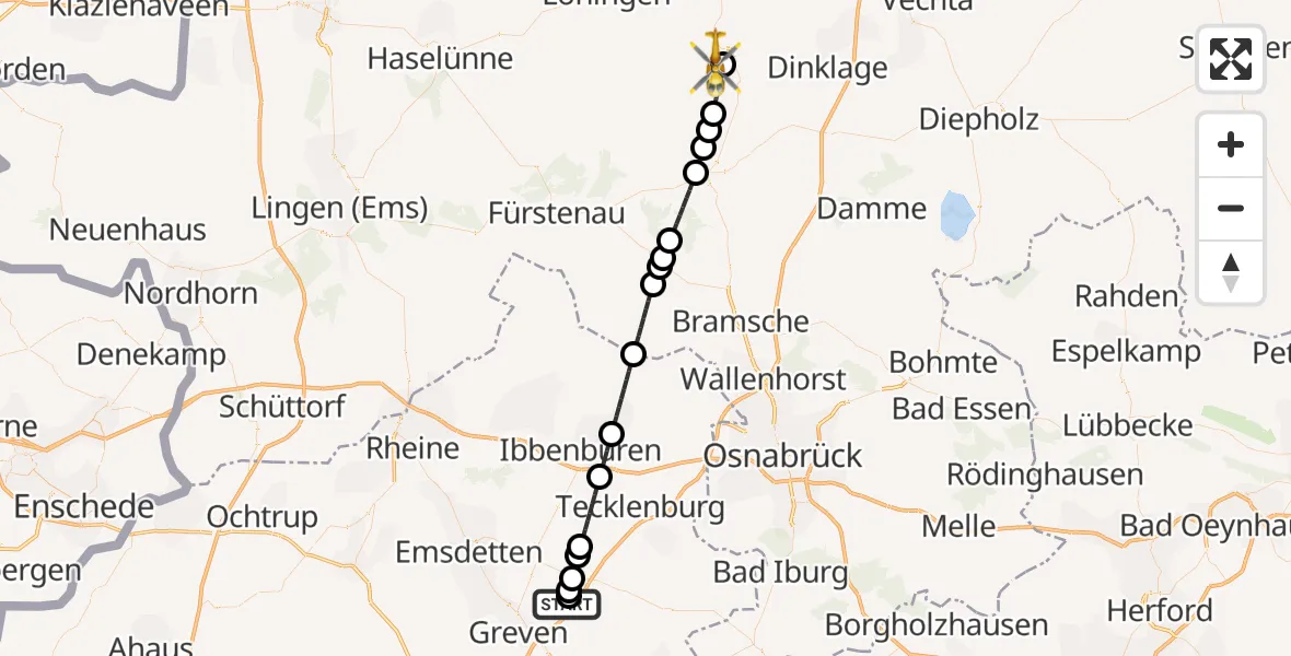Flugroute Ambulanzhubschrauber Christoph  Westfalen-ADAC - Quakenbrück, 12 Oktober 2026, 21:03