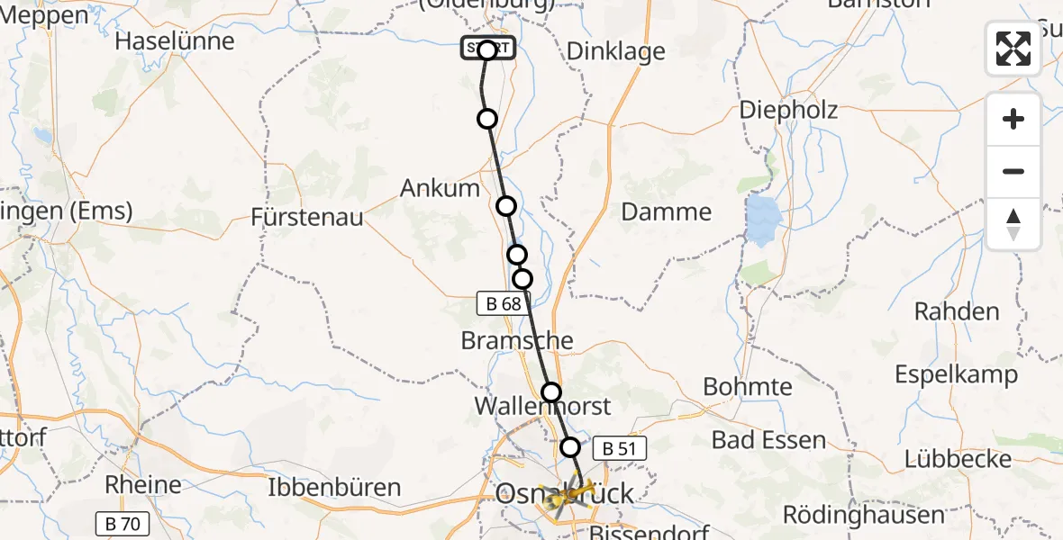 Flugroute Ambulanzhubschrauber Quakenbrück - Osnabrück, 12 Oktober 2026, 21:40