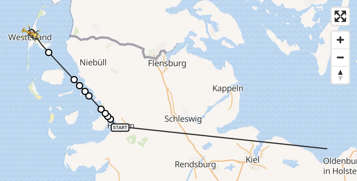 Flugroute Ambulanzhubschrauber Husum - Sylt, 12 Oktober 2026, 22:26