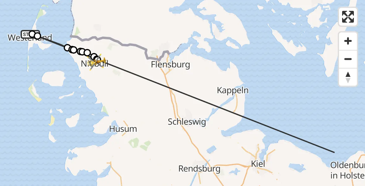 Flugroute Ambulanzhubschrauber Sylt - Niebüll, 12 Oktober 2026, 22:55
