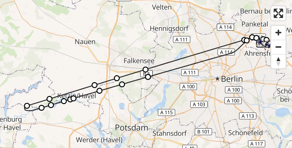 Flugroute Polizeihubschrauber Ahrensfelde Hubschrauberlandeplatz - Ahrensfelde Hubschrauberlandeplatz, 12 Oktober 2026, 23:08