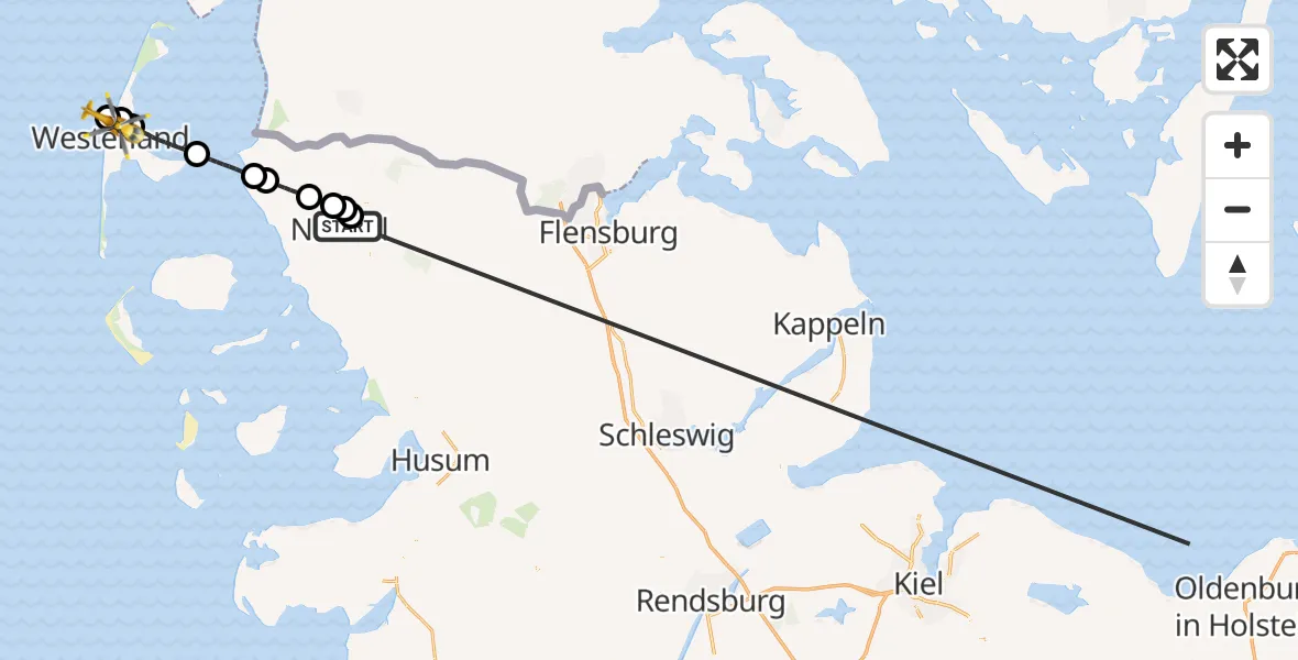 Flugroute Ambulanzhubschrauber Niebüll - Sylt, 12 Oktober 2026, 23:33