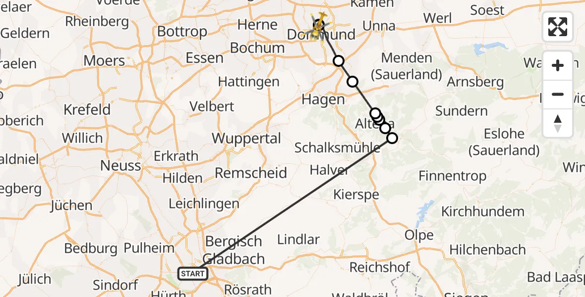 Flugroute Rettungshubschrauber Köln - Dortmund Hospital North, 13 Oktober 2026, 00:14