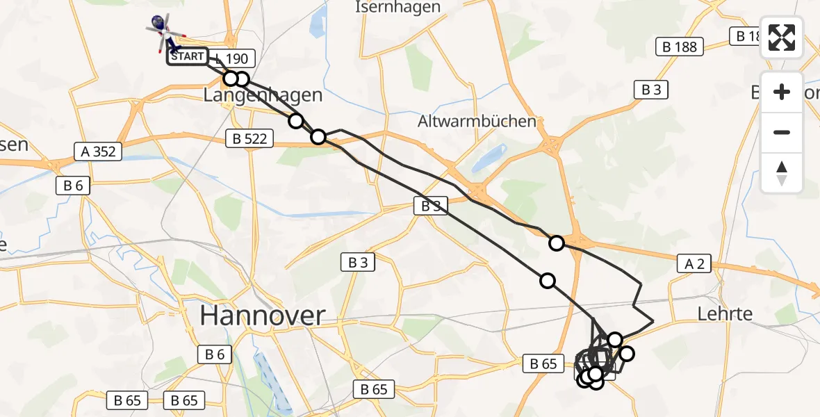 Flugroute Polizeihubschrauber Flughafen Hannover - Flughafen Hannover, 13 Oktober 2026, 00:19