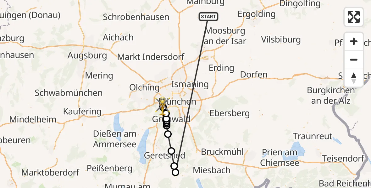 Flugroute Rettungshubschrauber Rudelzhausen - DRF Air Rescue München Hubschrauberlandeplatz, 13 Oktober 2026, 00:38