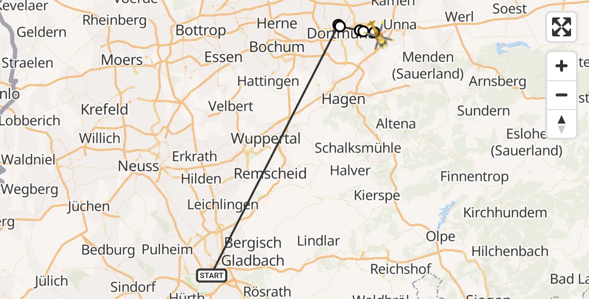 Flugroute Rettungshubschrauber Köln - Dortmund Flughafen, 13 Oktober 2026, 01:04