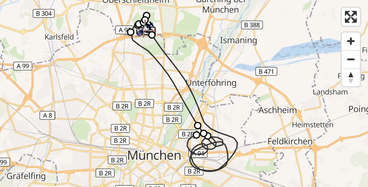 Flugroute Polizeihubschrauber Oberschleißheim - Oberschleißheim, 13 Oktober 2026, 02:31