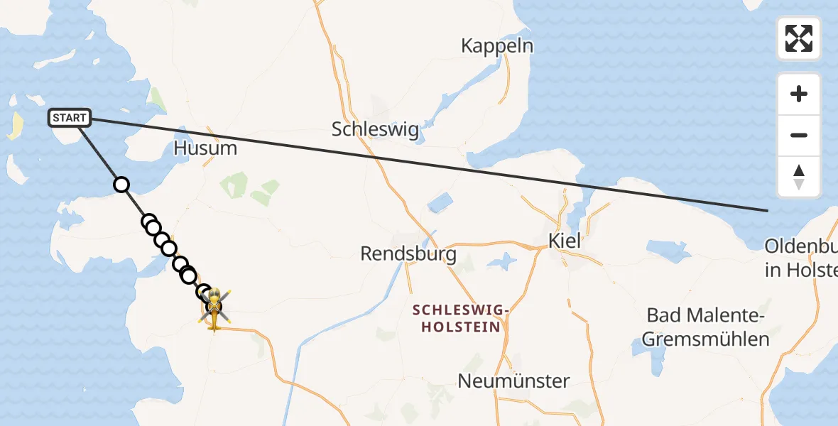 Flugroute Ambulanzhubschrauber Pellworm - Heide, 13 Oktober 2026, 03:28