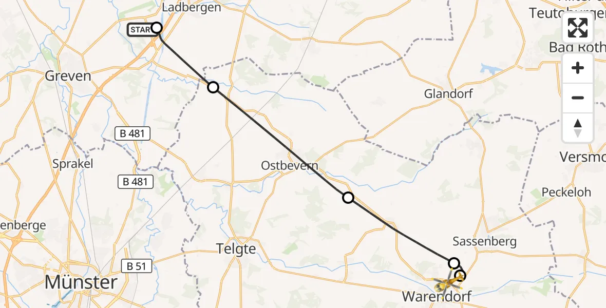 Flugroute Ambulanzhubschrauber Christoph  Westfalen-ADAC - Warendorf, 13 Oktober 2026, 03:32