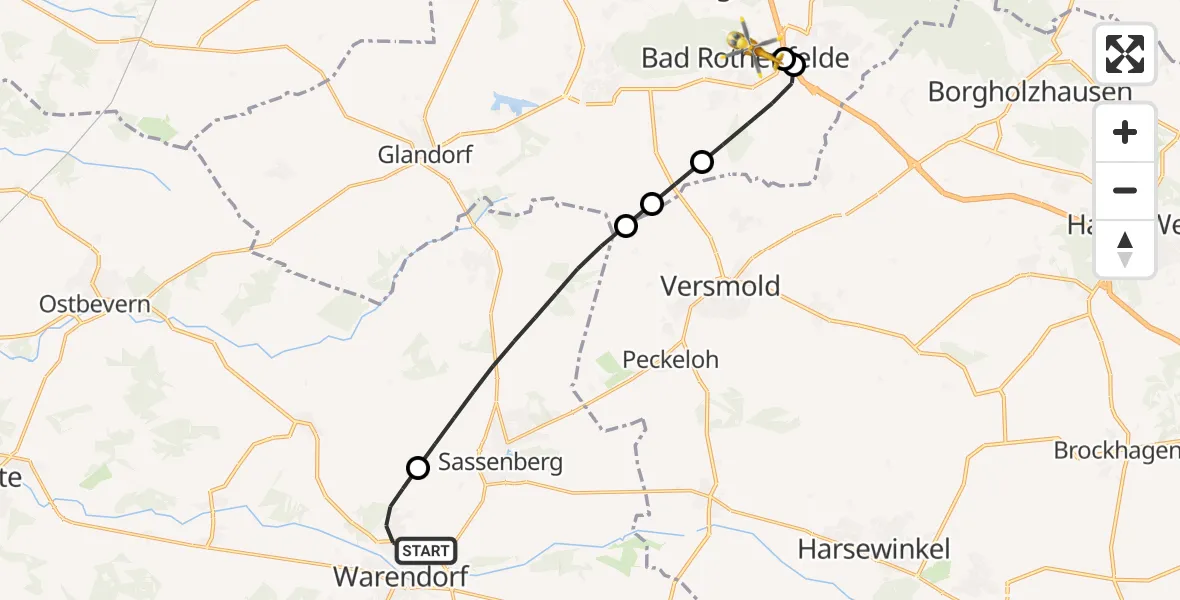 Flugroute Ambulanzhubschrauber Warendorf - Bad Rothenfelde, 13 Oktober 2026, 04:10