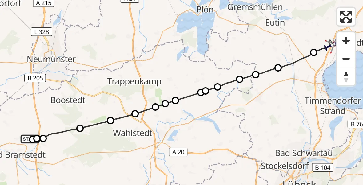 Flugroute Polizeihubschrauber Wiemersdorf - Sierksdorf, 13 Oktober 2026, 05:36