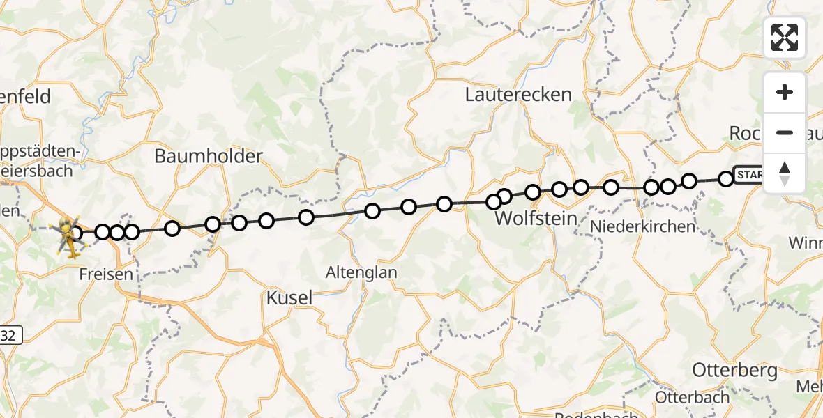 Flugroute Rettungshubschrauber Rockenhausen - Hahnweiler, 13 Oktober 2026, 05:41