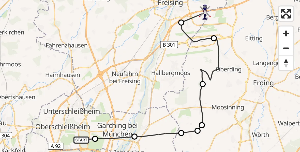 Flugroute Polizeihubschrauber Oberschleißheim - Marzling, 13 Oktober 2026, 06:12
