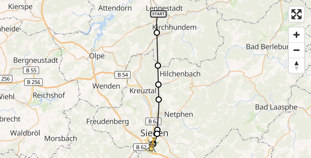 Flugroute Rettungshubschrauber Lennestadt - Evangelisches Jung-Stilling Hospital, 13 Oktober 2026, 06:26