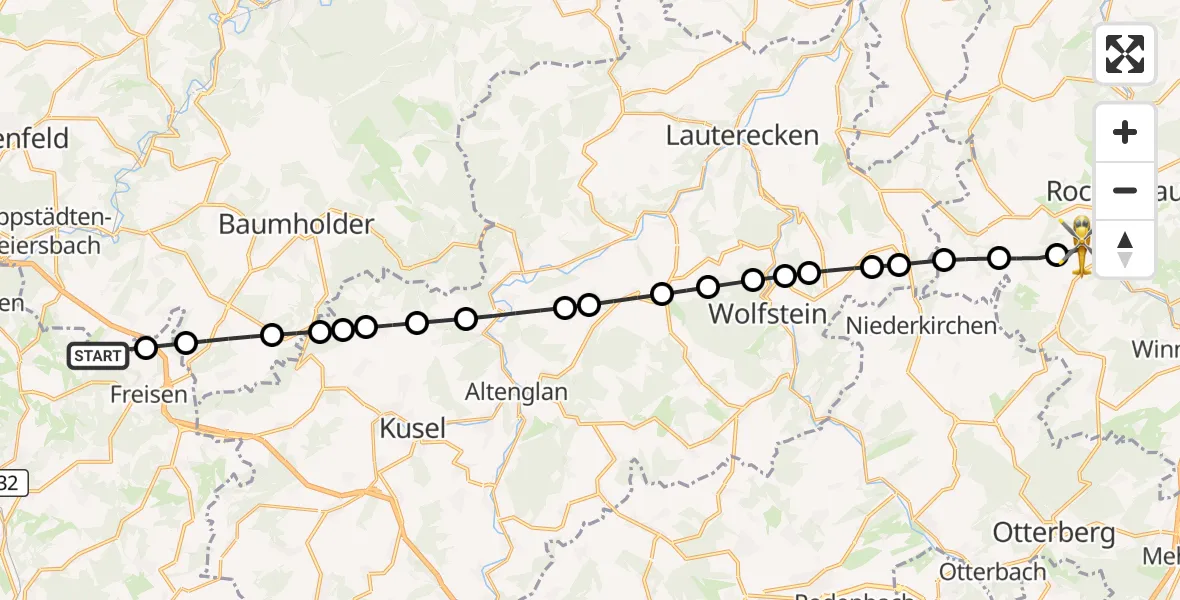 Flugroute Rettungshubschrauber Hahnweiler - Rockenhausen, 13 Oktober 2026, 06:26