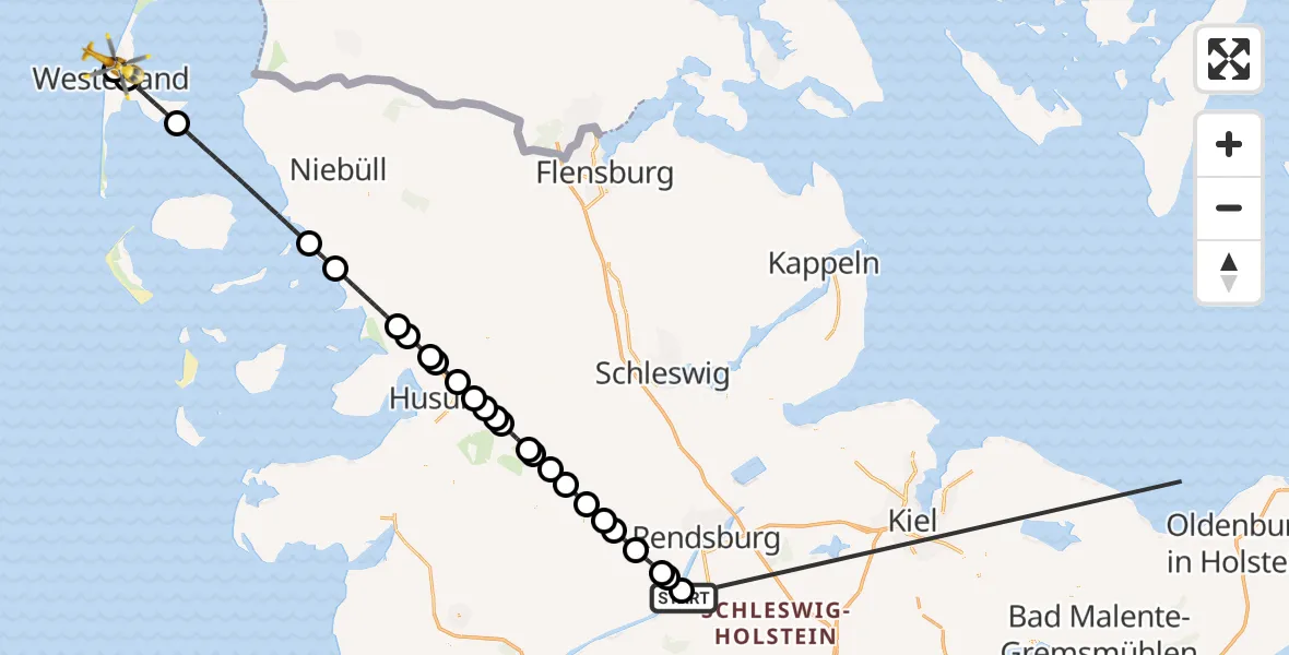Flugroute Ambulanzhubschrauber Hörsten - Sylt, 13 Oktober 2026, 06:31