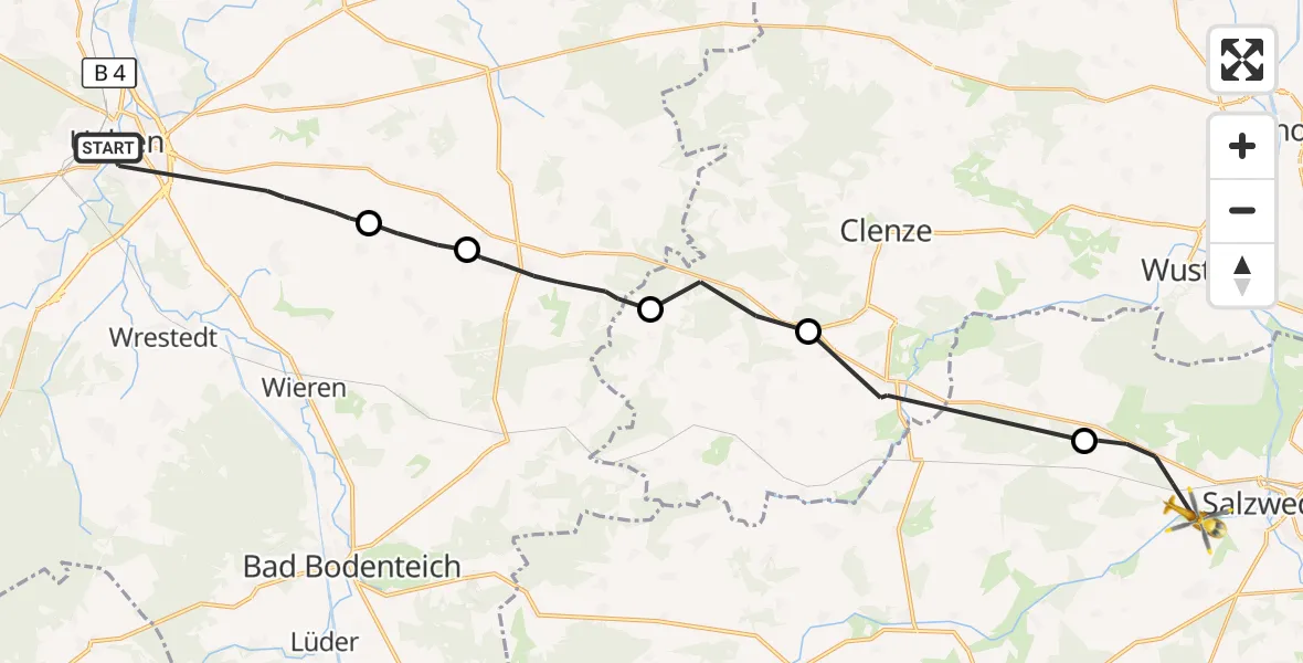Flugroute Rettungshubschrauber Uelzen - Salzwedel, 13 Oktober 2026, 06:43