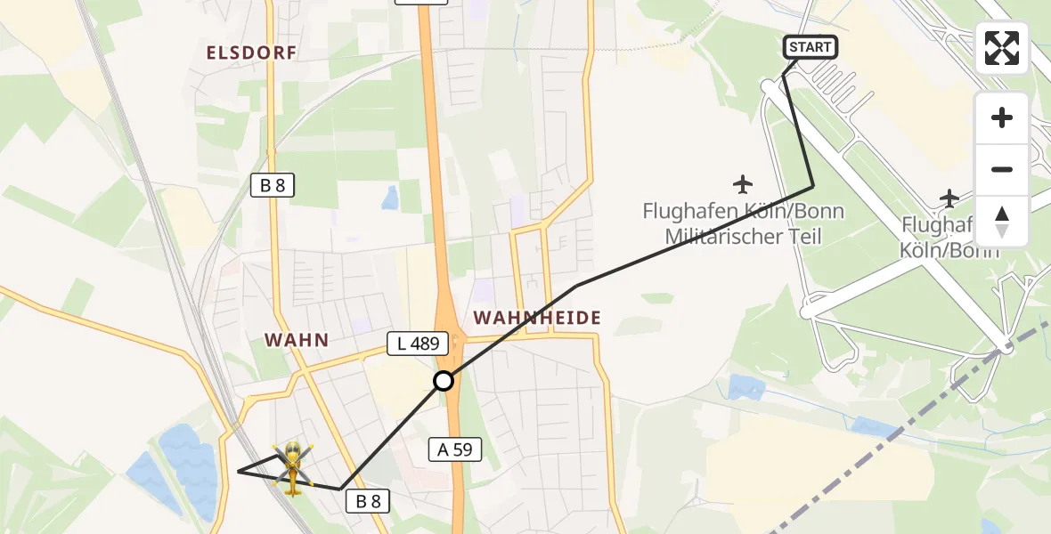Flugroute Rettungshubschrauber Köln Bonn Flughafen - Köln, 13 Oktober 2026, 06:44